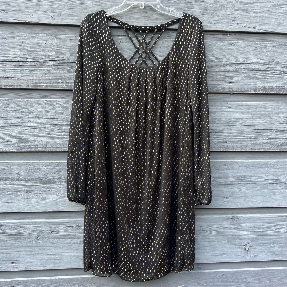 JESSICA SIMPSON BLACK GOLD POLKA DOTTED DRESS   SIZE 10 NEW